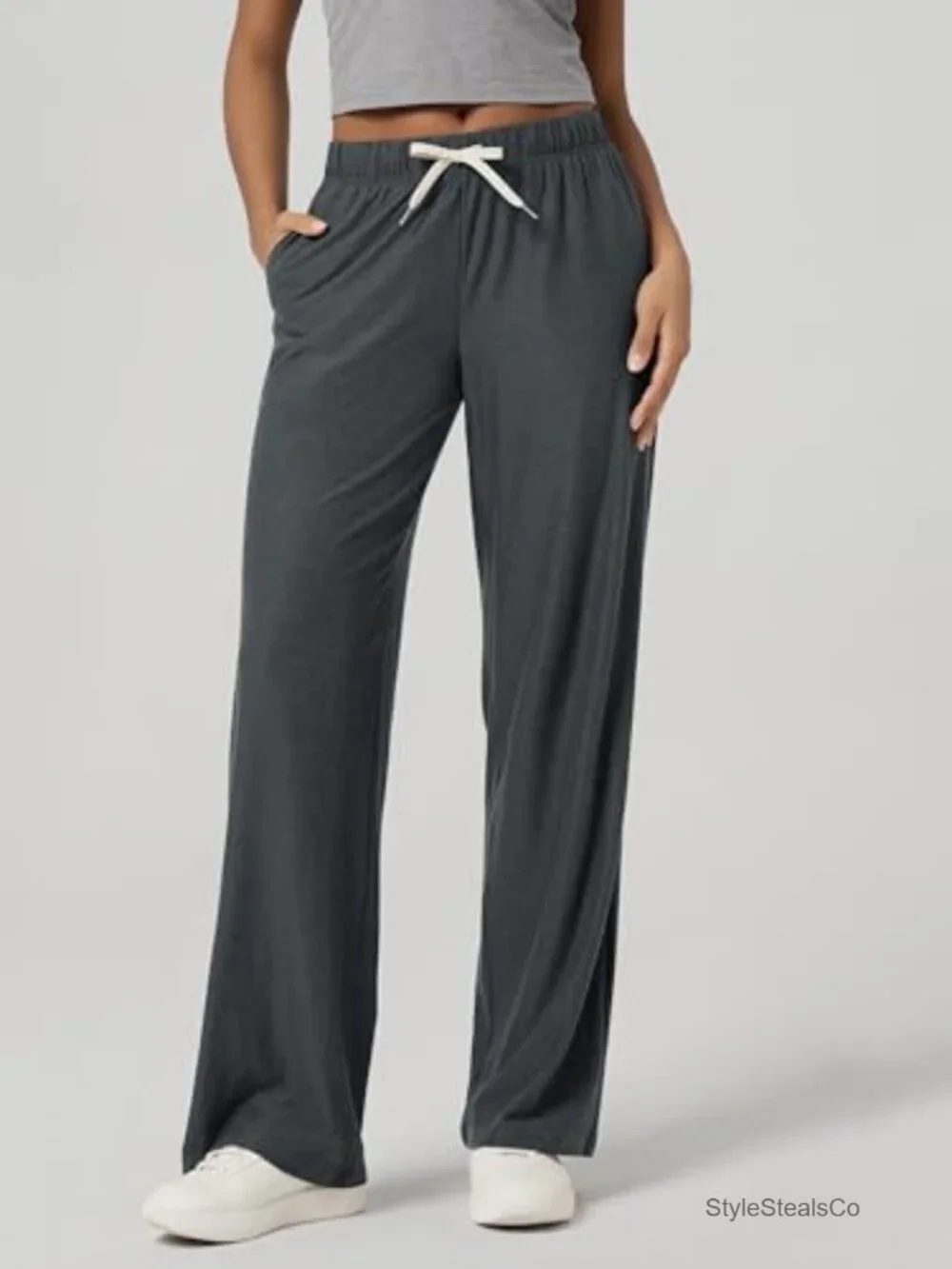 Women's Straight Leg Pajama Lounge Pants with Pockets, High Rise, Drawstring
